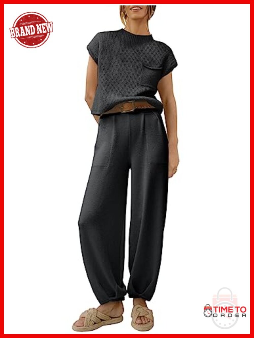 Two Piece Lounge Set Cap Sleeve Crop Top Wide Leg Pants 100% Rayon
